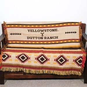 Yellowstone Dutton Ranch Tan and Red Throw Blanket